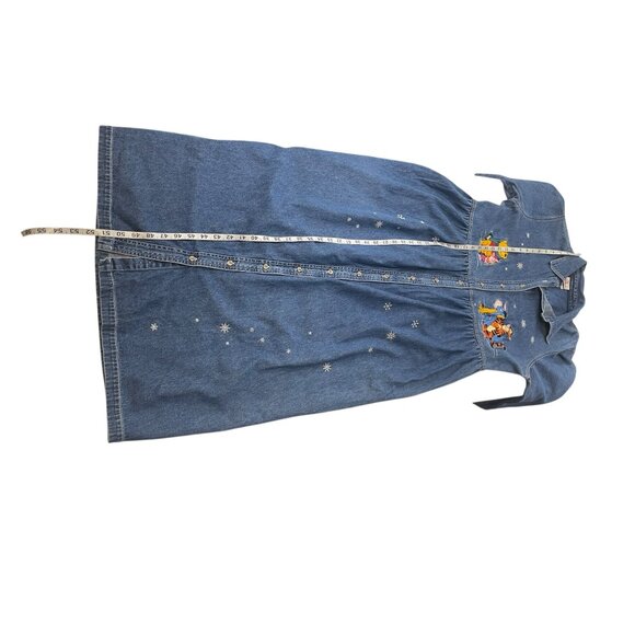 Disney Store Denim Dress Winnie The Pooh & Friends Embroidered Snowflakes Button - Picture 10 of 11